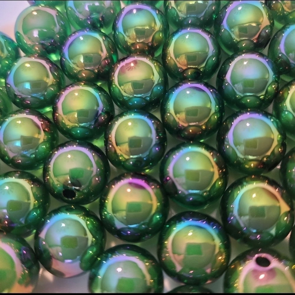 Beads Green Iridescent‎ 16mm 4 Pieces Acrylic UV Print Loose Beads Crafting